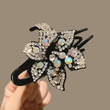 Imagem de Grampo de bico de pato de flor com garra de cabelo brilhante elegante suporte de rabo de cavalo acessório de cabeça presentes acessórios de cabelo