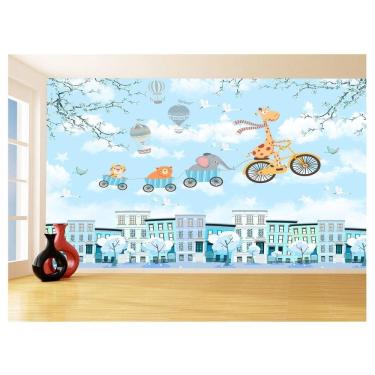 Imagem de Papel De Parede 3D Infantil Nuvens Girafa Babê 3,5M Azs363