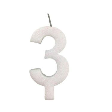 Imagem de Vela De Aniversário 3 Branca Glitter