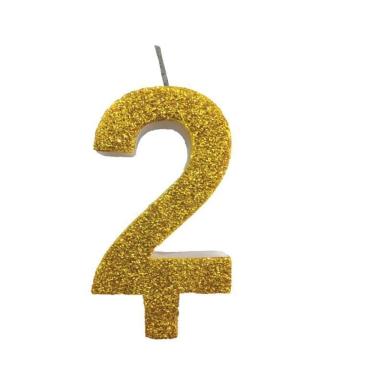 Imagem de Vela De Aniversário 2 Dourada Glitter