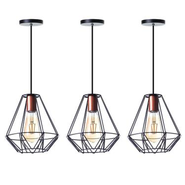 Imagem de Kit 3 Pendentes Aramado Cristal 24Cm Cobre Interno Ideallume