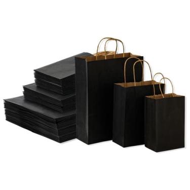 Imagem de Sacos de papel Moretoes 100 unidades pretas com alças de tamanhos vari