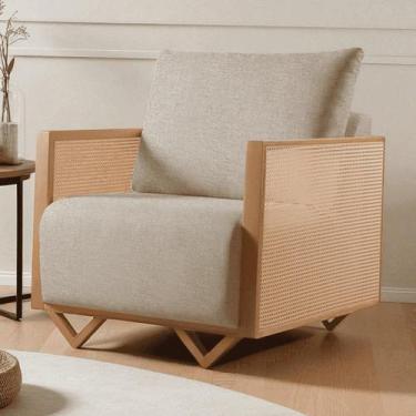 Imagem de Poltrona para Sala de Estar Madeira Maciça Palha Rattan Arthur - Caste