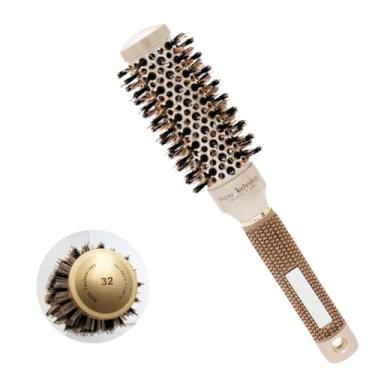 Imagem de Escova Térmica Cerâmica 32mm Profissional com Cerdas de Javali, Ação Iônica e Nano Tecnologia, Cabo Emborrachado, Resistente ao Calor, Perfeita para Modelar Ondas, Alisar e Dar Volume