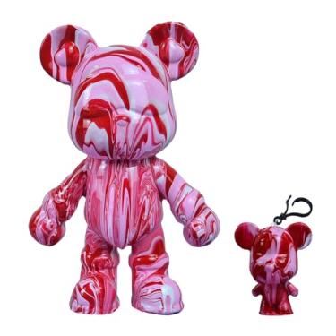 Imagem de Coniuty Conjunto de pintura de chaveiro de urso fluido + urso, boneco de ursinho de pelúcia para arte fluida criativa e decoração de casa (22 cm, rosa + branco + vermelho)