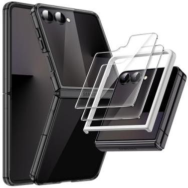 Imagem de JETech Capa 3 em 1 para Samsung Galaxy Z Flip 7 2025 com 2 Películas de Vidro Temperado para Tela Frontal, Cristalina, Super Resistente a Arranhões, Case Capinha para Claro Rígida de PC (Preto)