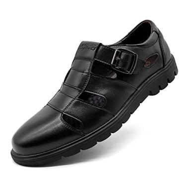 Imagem de CMM Sandália de praia masculina com tira de couro fechada plus size, Preto, 41