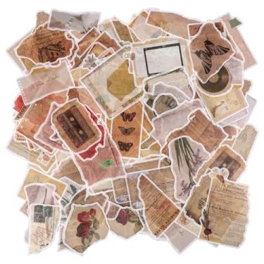 Imagem de 90 peças de adesivos vintage de papel para scrapbook antigo, papel envelhecido, clássico, adesivo de escrita antigo, blocos de anotações, blocos de notas pegajosos, materiais estéticos para agenda