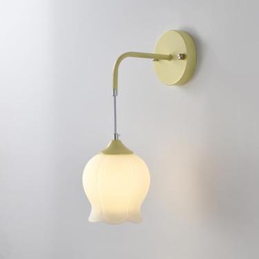 Imagem de Luminária de parede moderna de vidro branco, luminária de parede com arte em vidro floral francês, luminária de parede nórdica com decoração verde creme, elegantes arandelas de vidro com flo