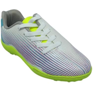 Imagem de Chuteira Infantil Molekinho Society Menino Cadarço Relevo Colmeia (Branco/Rosa/Amarelo Neon, BR, Criança de 9 a 12 anos, Numérico, 33)