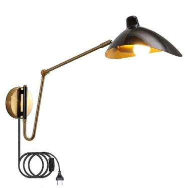 Imagem de Luminária de parede com braço giratório Luminária de cabeceira ajustável com braço longo com interruptor e plugue Luminária de parede giratória 360° E14 com cabo Luminária de leitura de braç