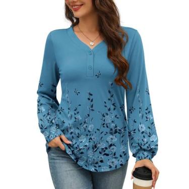 Imagem de Blusa túnica Rapbin feminina Henley, decote em V, casual, XXL