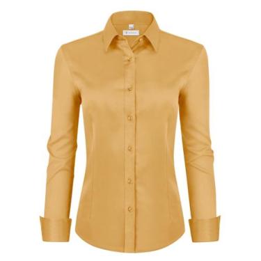 Imagem de Camisa social siliteelon para mulheres de manga comprida amarela taman
