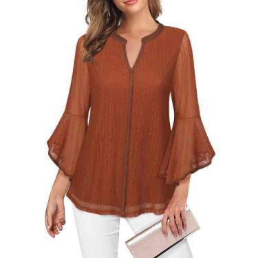 Imagem de Blusa feminina VALOLIA, manga 3/4, elegante, casual para negócios