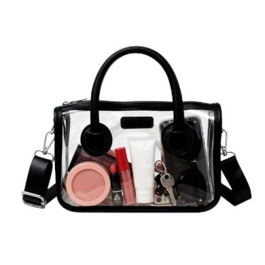 Imagem de WREWING Bolsa transparente para estádio aprovada em PVC para mulheres, bolsa transversal, bolsa de ombro para eventos, shows, viagens diárias, Preto, Mini, Moderno