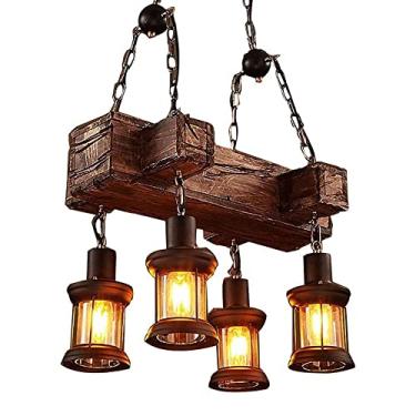 Imagem de YQSLQZZ Lustre de sala de jantar industrial, vintage fazenda cozinha ilha 4 luminárias pendentes, iluminação decorativa acima da barra mesa de jantar pendurado luz de teto, altura ajustável
