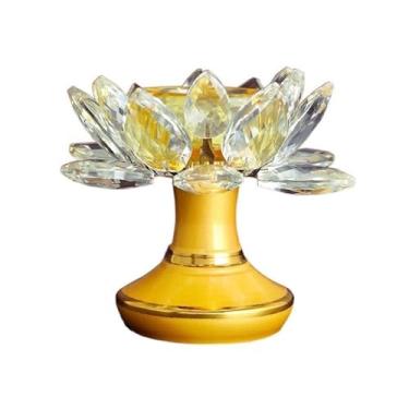 Imagem de Castiçal Suporte de vela de vidro lótus castiçal ornamentos de mesa Zen oferta castiçal incenso castiçal suporte de vela (cor: B)