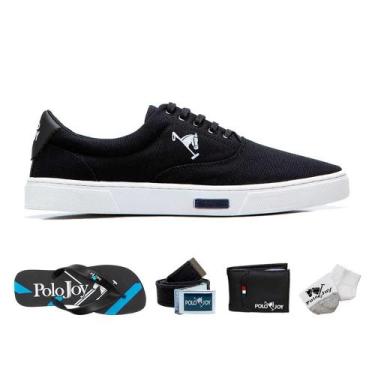 Imagem de Kit Sapatênis Lona com Chinelo Carteira Cinto Meia Casual - Polo Joy, 