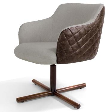 Imagem de Poltrona Decorativa Giratória Base X Jade D02 Linho Bege C-107 Tressê Corano Marrom - Lyam Decor