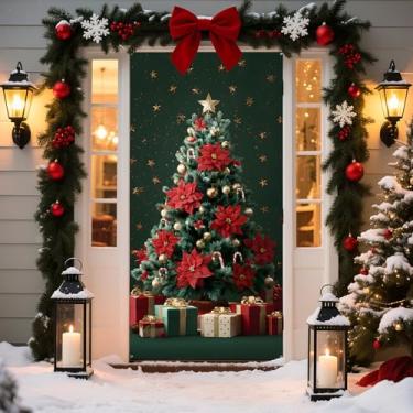 Imagem de BVBOX Capa de porta de Natal, capa de decoração de porta de boas-vindas, faixa decorativa de Natal para sala de aula em casa, decoração de Natal (árvore de Natal, 89,9 cm x 179,8 cm)