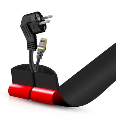 Imagem de Escondedor autoadesivo para cabo de piso, gerenciamento de cabos de 9 m, protetor de extensão para fios, evita viagens de cabos para escritórios, academias, exposições. Cavidade: 1,2 cm (L) x 0,9 cm