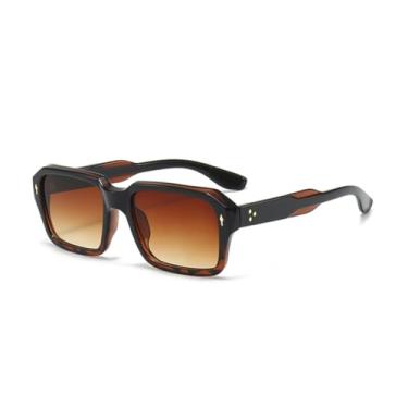 Imagem de VFDHN Óculos de sol com lentes vermelhas, vintage, rebites, transparentes, gradiente, uv400, masculino, retangular (7)
