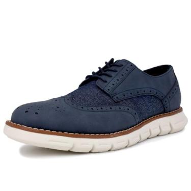 Imagem de Nautica Sapato social masculino Wingtip, cadarço Oxford Business Casual, Jeans marinho liso, 7.5