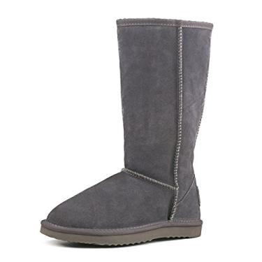 Imagem de Bota feminina clássica meia neve de couro para inverno AUSLAND, Grey(tall), 7.5