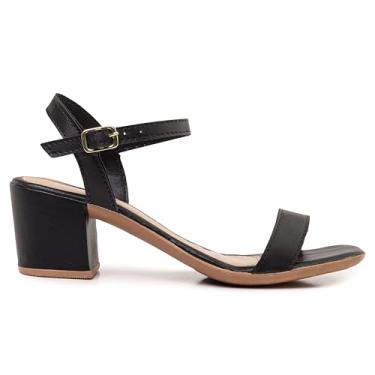 Imagem de Sandália Feminina com Salto Bloco Baixo, Médio, 5 cm, Tira Fina, Nude Rosado, Branca, Preta, Macia Leve, Confortável (416-Preto-37)