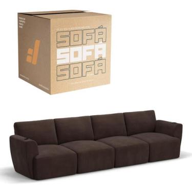 Imagem de Sofá 4 Lugares Sala De Estar em Tecido Bouclé Modular Damie Na Caixa, 