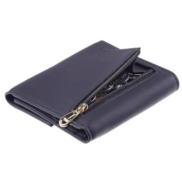 Imagem de Carteira pequena compacta com bloqueio de RFID, porta-moedas, porta-moedas com três dobras, porta-cartões de crédito, bolso para mulheres, Preto, Bonito