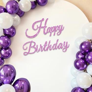 Imagem de TONIFUL Placa de feliz aniversário para pano de fundo - faixa de feltro roxa com glitter - Inclui cola de bolinhas - perfeita para decoração de parede, cenário de festa de aniversário, arco de balão