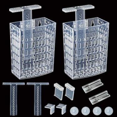 Imagem de 2 peças de suporte ajustável atualizado para plantas de aquário, suporte de plantas de aquário de peixes, cultivo de plantas aquapônicas e decoração de paisagem de aquário com ganchos e ventosa