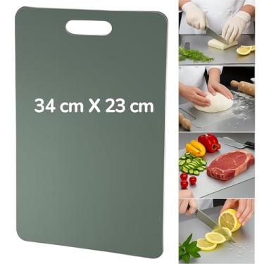 Imagem de Tábua de Corte Inox Cozinha Higiênica Antibacteriana Titânio 34cm x 23cm Churrasco Limpa Fácil Sem Cheiro