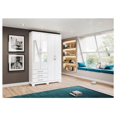 Imagem de Guarda Roupa Solteiro City 4 Portas Branco Com Espelho - Henn