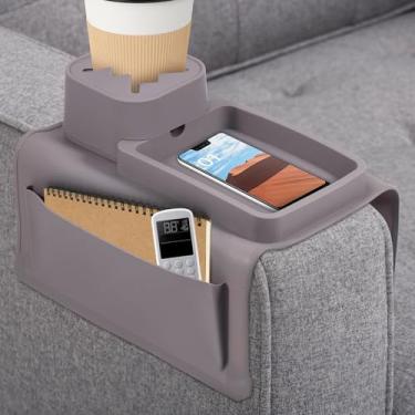 Imagem de Suporte de copo de sofá de silicone para lanches, bebidas, suporte de braço, suporte de bebida, antiderrapante, mesa de descanso de braço, versátil e dobrável, bandeja de apoio de braço de sofá com