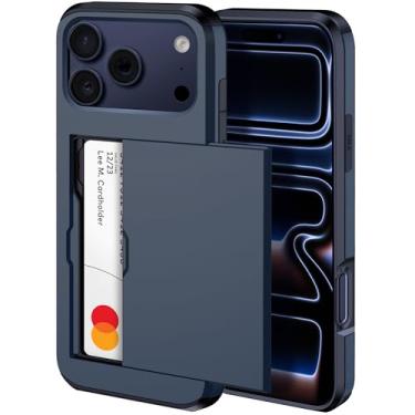 Imagem de harusaki Capa carteira para iPhone 17 Pro com compartimento oculto para cartão - Capa compatível com carregamento sem fio para iPhone 17 Pro com porta-cartões para homens e mulheres (azul)