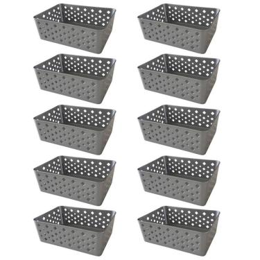 Imagem de Kit 10 Cestos Organizadores Cinza Multiuso Médio Empilhável
