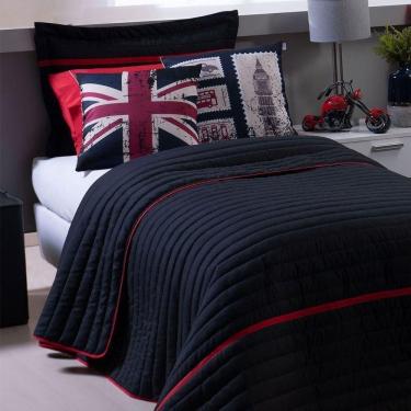 Imagem de Kit Cobre Leito 4 Peças Solteiro Inove 100% Poliéster - London Preto/vermelho
