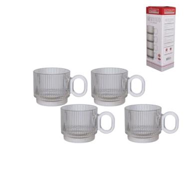 Imagem de Haüskraft- Caneca de vidro graffiato transparente 170 ml 4 peçs