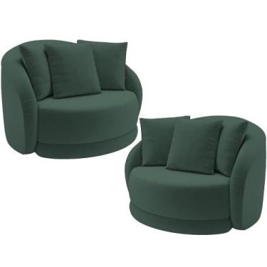 Imagem de Kit 02 Poltronas Decorativas Base Giratória Witta M03 Veludo Verde - L