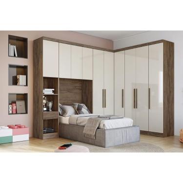 Imagem de Modulado De Quarto Armário Mesa De Cabeceira Rizon-linea 1 Porta C-1 Gaveta Cumaru-fendi