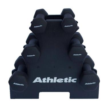Imagem de Kit Halter Sextavados Athletic 9kg 3 Pares De Halteres Com Suporte Para Treino E Musculação