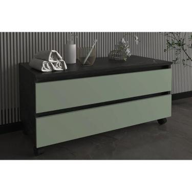 Imagem de Gabinete De Banheiro C- Rodízio Bn3603 S- Cuba C- 2 Gavetas 80cm Marmore Lunar-verde Mar - Tecno Mobili