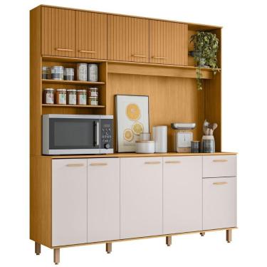 Imagem de Kit Armário Cozinha Núria 9 Portas Freijó Off White Poliman