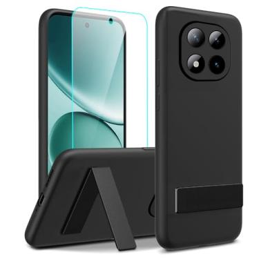 Imagem de Capa de telefone compatível com Xiaomi Redmi Note 15 Pro 5G com protetor de tela de vidro, [3 formas de suporte] Capa protetora de silicone TPU à prova de choque para Redmi Note 15 Pro 5G - preta