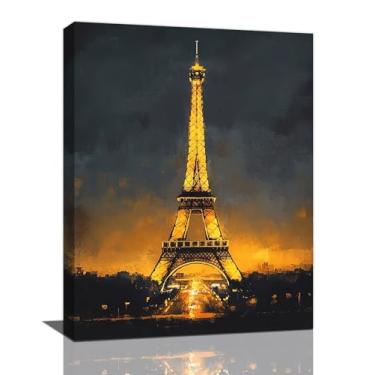 Imagem de Olivine Arte de parede da Torre Eiffel, decoração de parede de imagens de Paris, pintura preta e dourada, impressões em tela de paisagem urbana francesa, arte emoldurada para banheiro, quarto, sala de