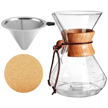 Imagem de Conjunto de cafeteira de 800 ml/765.4 g, vidro borossilicato, cabo de madeira com filtro e porta-copos de aço inoxidável, derramamento suave para porções elegantes