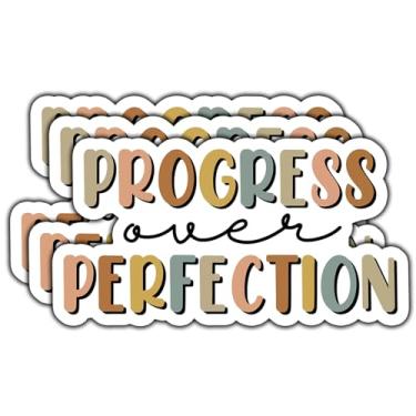 Imagem de (3 peças) Adesivo Progress Over Perfection com citação motivacional decalques de vinil à prova d'água adesivos de vinil para livros, laptops, telefone, garrafas de água, copo Kindle de 7,6 cm