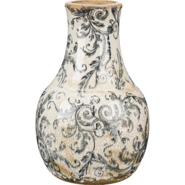 Imagem de LemonRoad Vaso de flor de cerâmica vintage 14 cm Chinoiserie Vaso de porcelana esmaltado rachado com gelo rústico peças centrais grandes para mesa de casa, sala de estar, estante de livros e